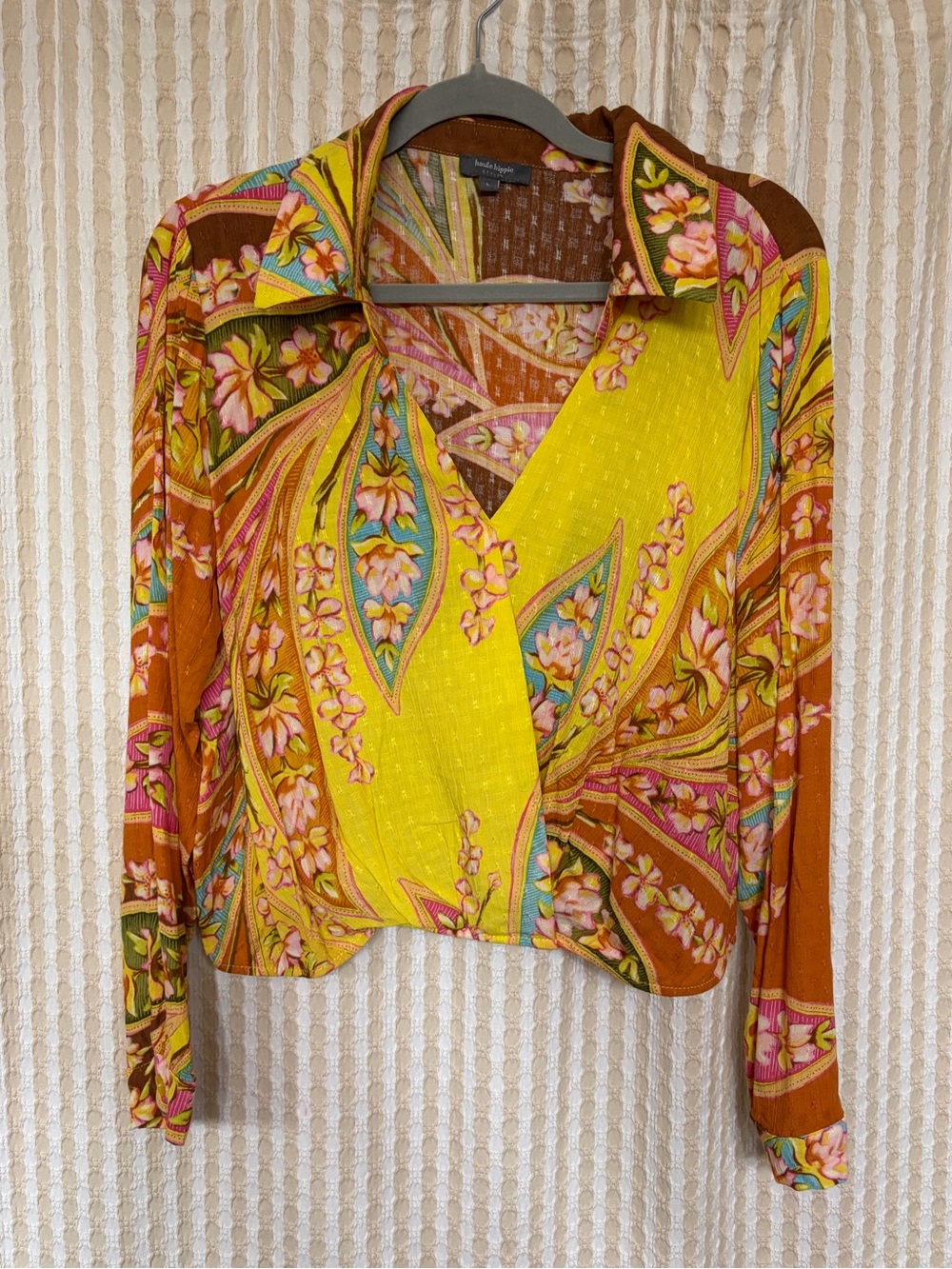 Haute Hippie Yellow & Brown Floral Wrap Blouse